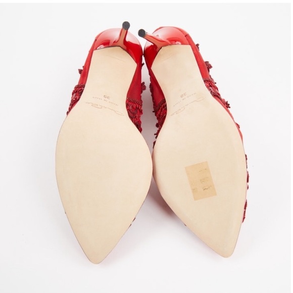 Red Patent Leather Embellished Pumps - Picture 5 of 6